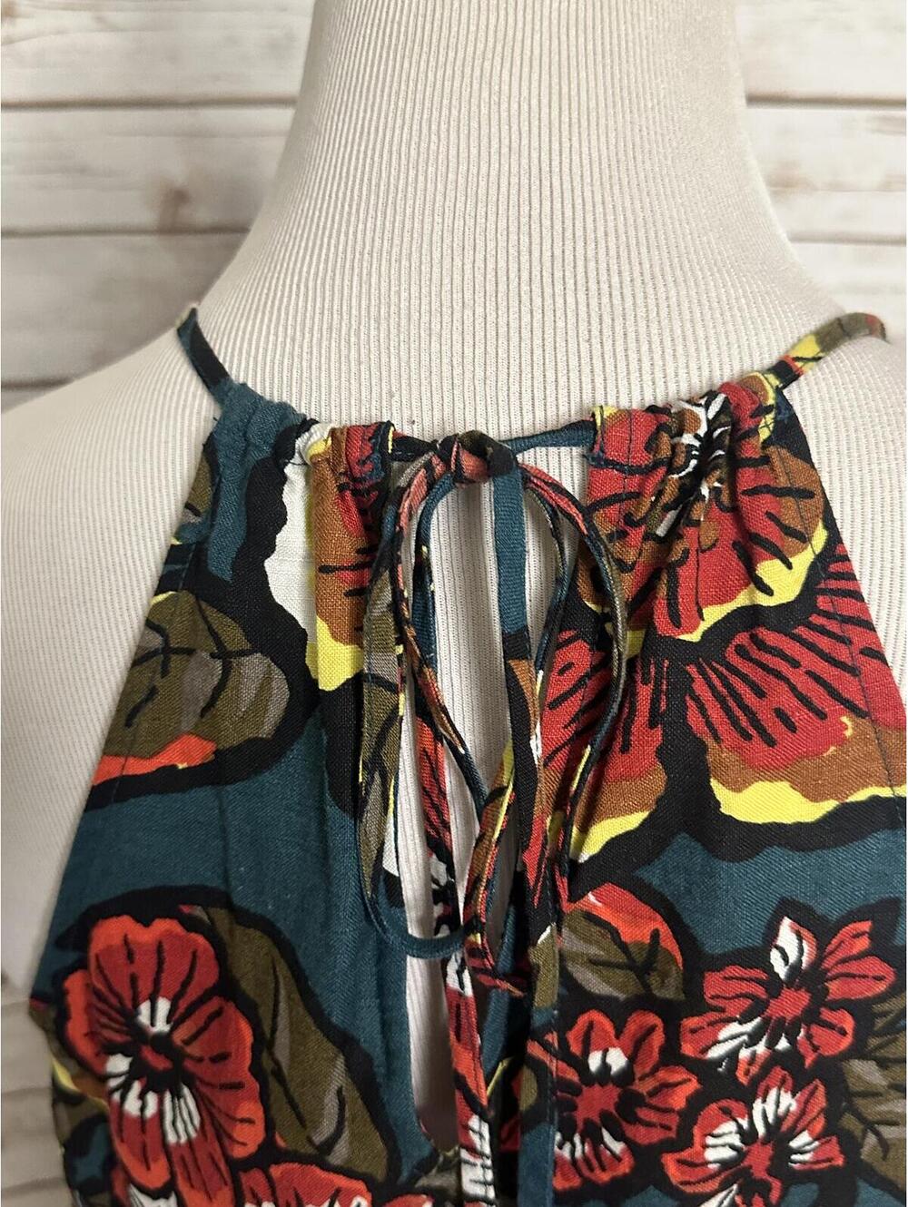 Ann Taylor LOFT teal floral linen-blend halter maxi dress XS coastal tropical - Picture 6 of 8